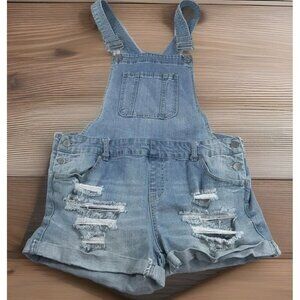 Blue Spice Distressed Shortalls‎ Women Junior Size 13 Denim Shorts Overalls